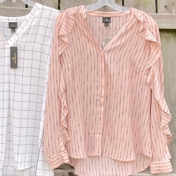 NWT Worthington sheer-ish blouse, 🖤on blush, L - Picture 10 of 10